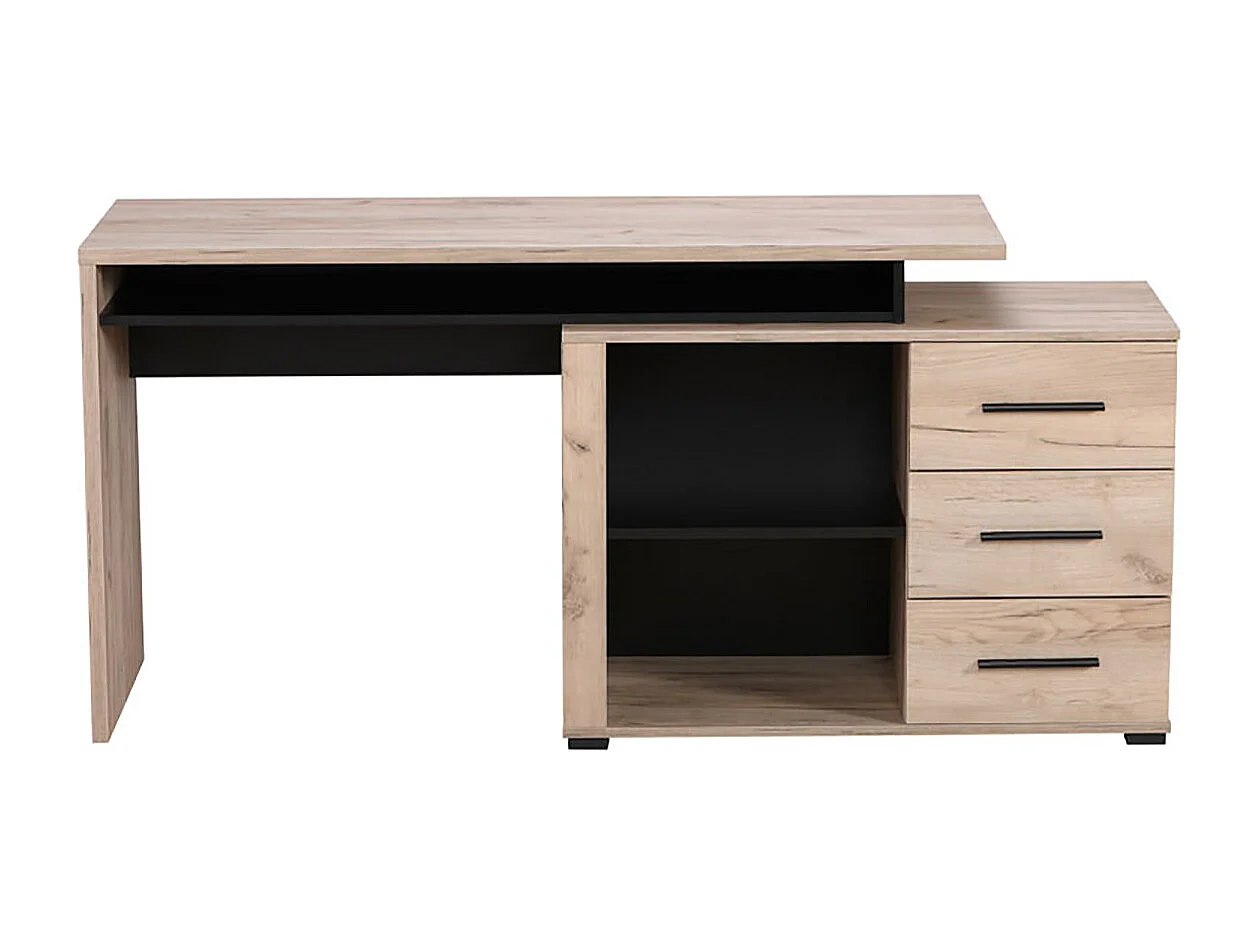 Bureau d'angle avec rangement couleur chêne gris / noir - Longueur 137,5 x profondeur 101,5 x hauteur 75cm