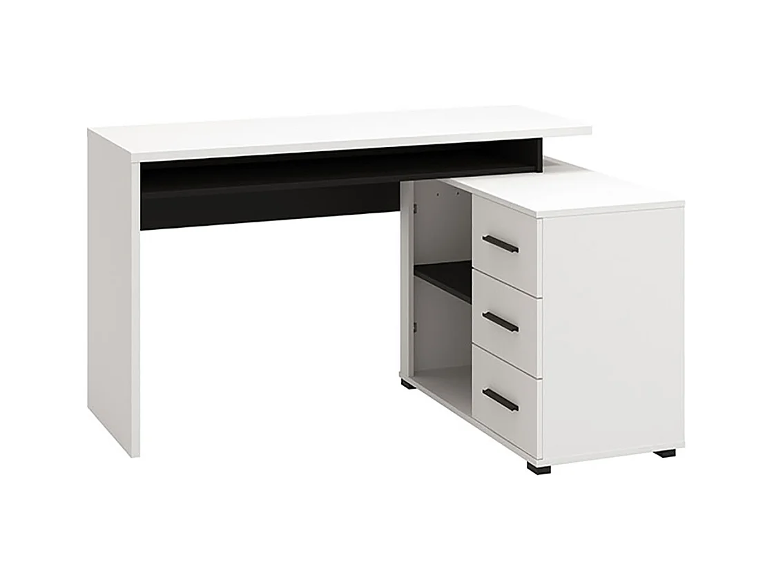 Bureau d'angle avec rangement couleur blanc / noir - Longueur 137,5 x profondeur 101,5 x hauteur 75cm