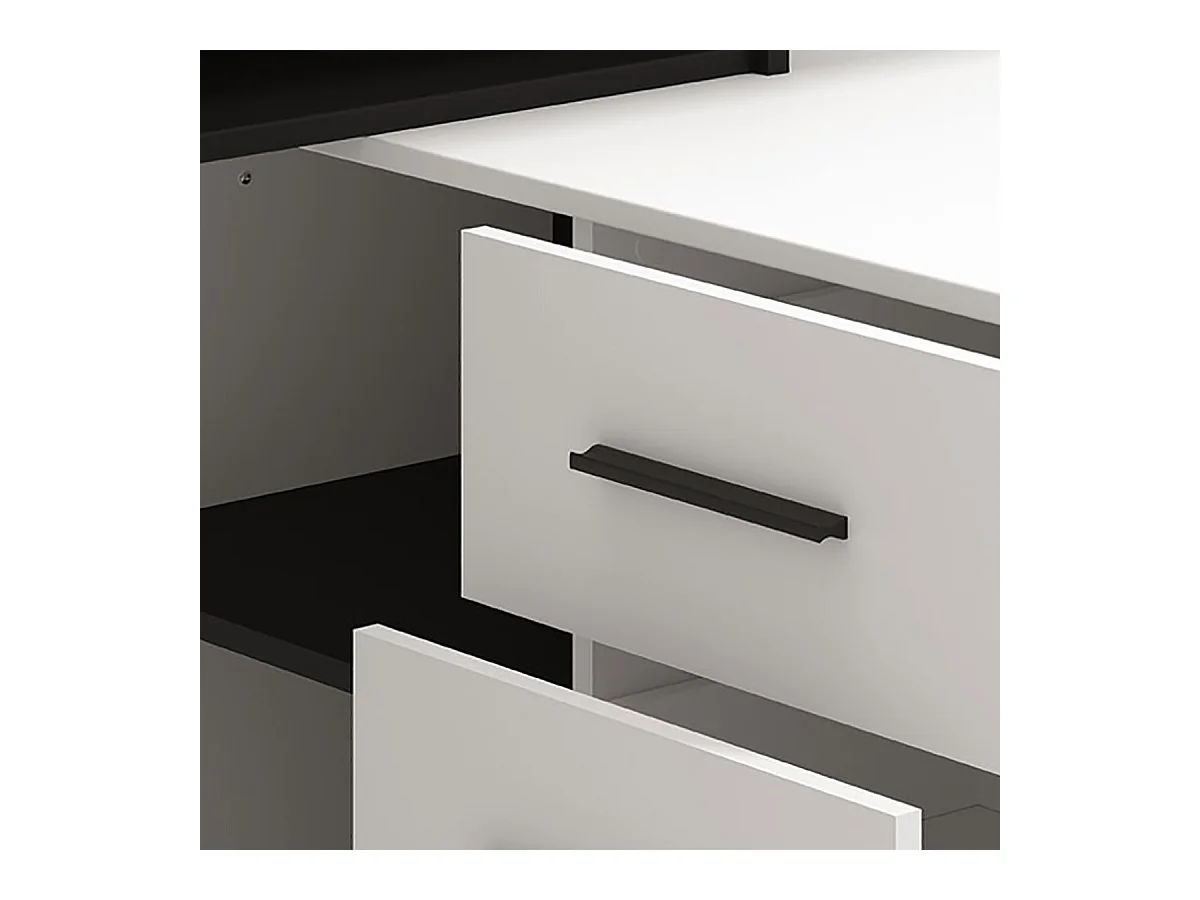 Bureau d'angle avec rangement couleur blanc / noir - Longueur 137,5 x profondeur 101,5 x hauteur 75cm