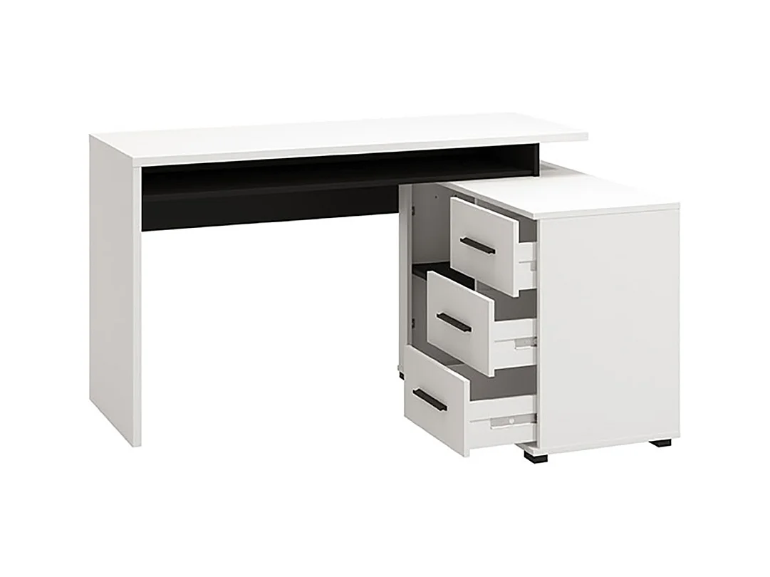 Bureau d'angle avec rangement couleur blanc / noir - Longueur 137,5 x profondeur 101,5 x hauteur 75cm