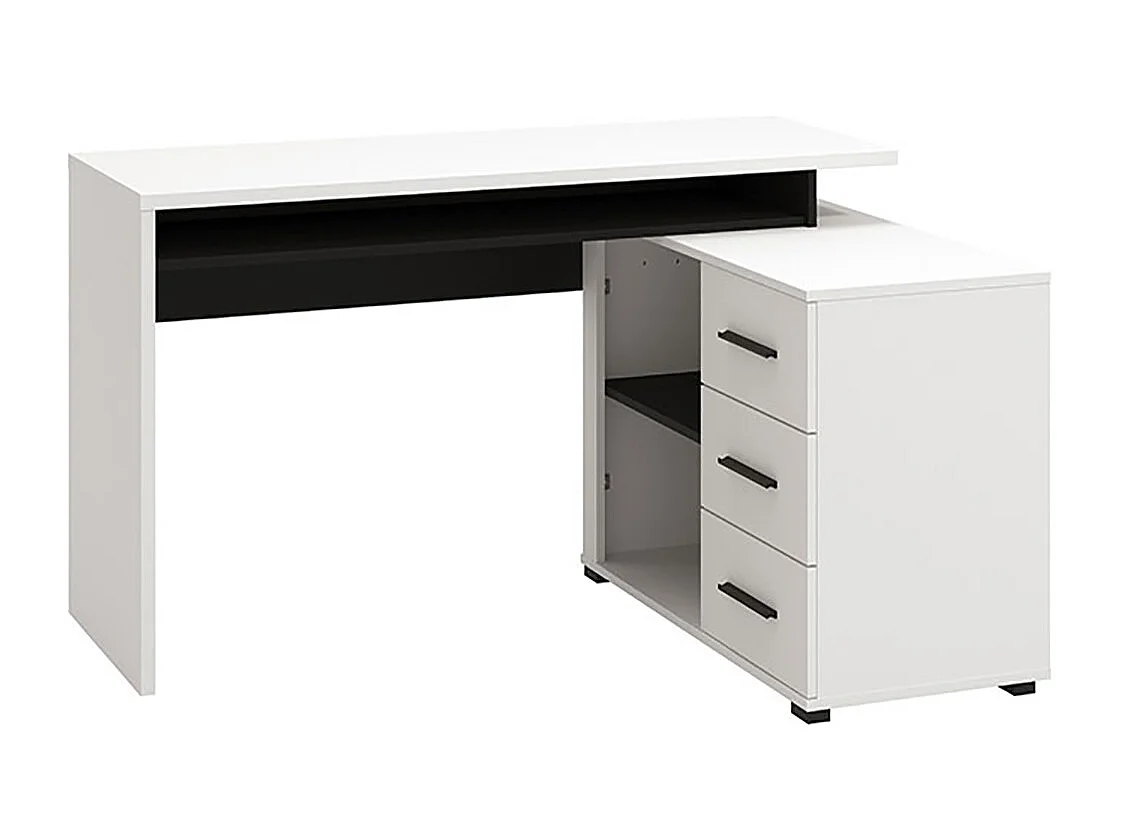 Bureau d'angle avec rangement couleur blanc / noir - Longueur 137,5 x profondeur 101,5 x hauteur 75cm