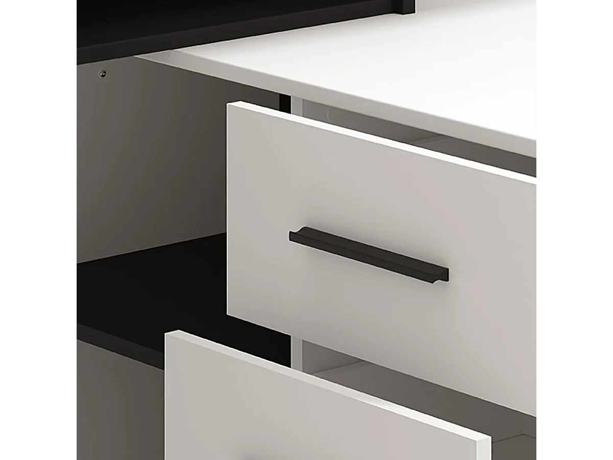 Bureau d'angle avec rangement couleur blanc / noir - Longueur 137,5 x profondeur 101,5 x hauteur 75cm