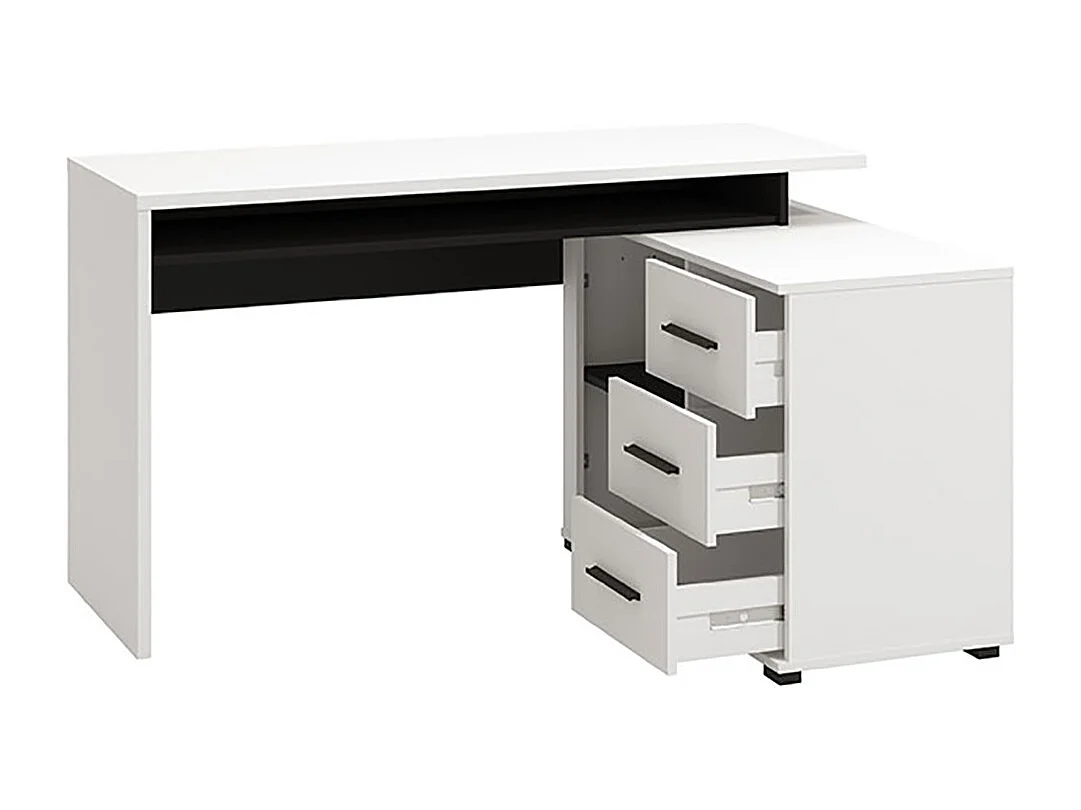 Bureau d'angle avec rangement couleur blanc / noir - Longueur 137,5 x profondeur 101,5 x hauteur 75cm
