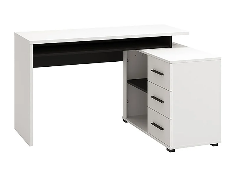Bureau d'angle avec rangement couleur blanc / noir - Longueur 137,5 x profondeur 101,5 x hauteur 75cm