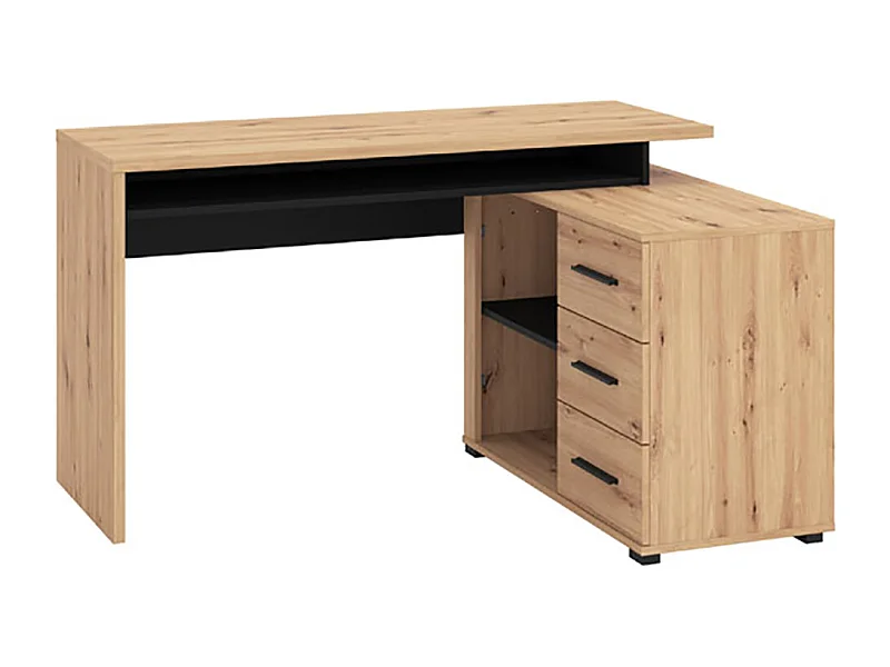 Bureau d'angle avec rangement couleur chêne artisan / noir - Longueur 137,5 x profondeur 101,5 x hauteur 75cm