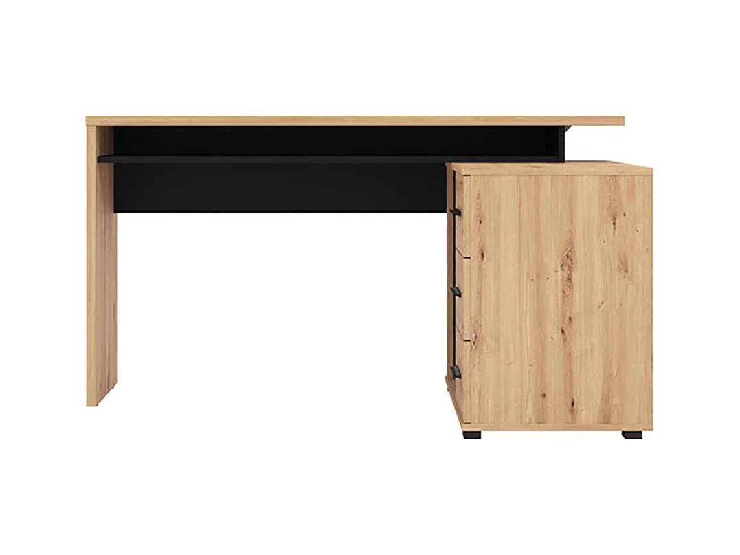 Bureau d'angle avec rangement couleur chêne artisan / noir - Longueur 137,5 x profondeur 101,5 x hauteur 75cm