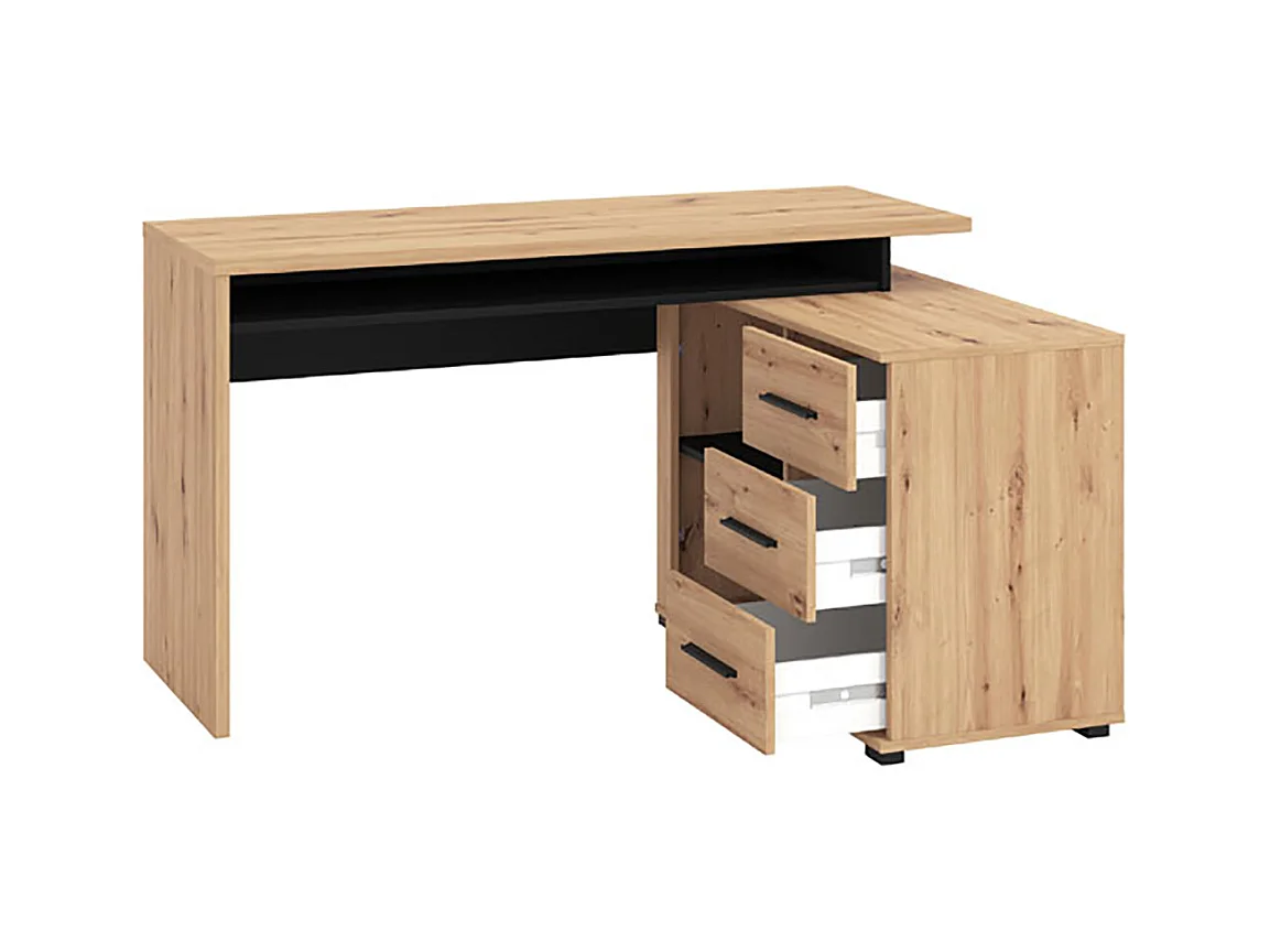 Bureau d'angle avec rangement couleur chêne artisan / noir - Longueur 137,5 x profondeur 101,5 x hauteur 75cm