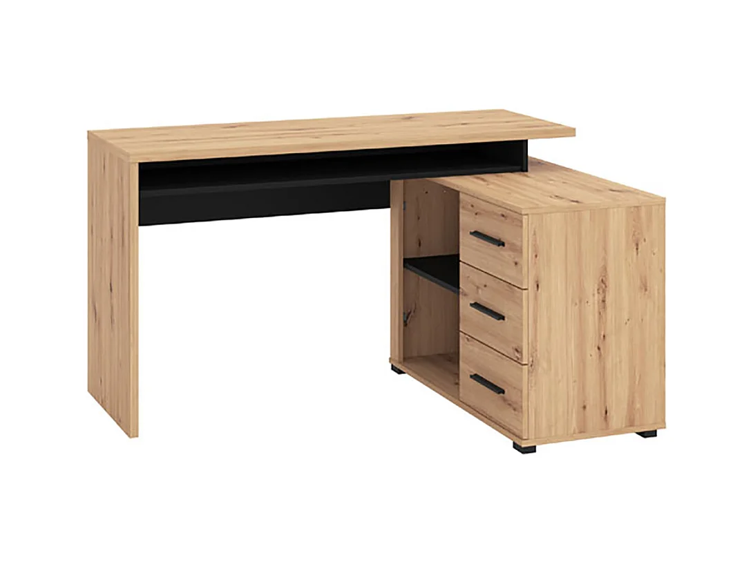 Bureau d'angle avec rangement couleur chêne artisan / noir - Longueur 137,5 x profondeur 101,5 x hauteur 75cm