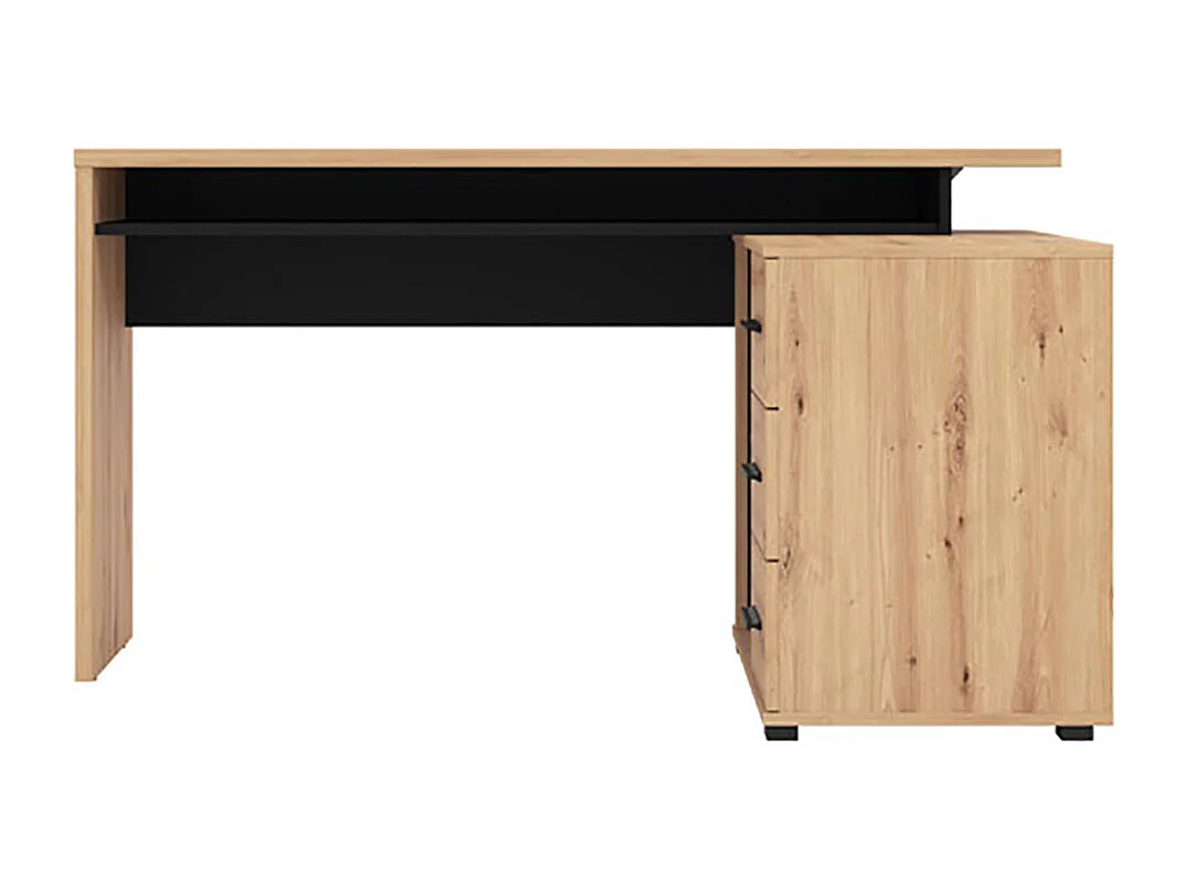 Bureau d'angle avec rangement couleur chêne artisan / noir - Longueur 137,5 x profondeur 101,5 x hauteur 75cm