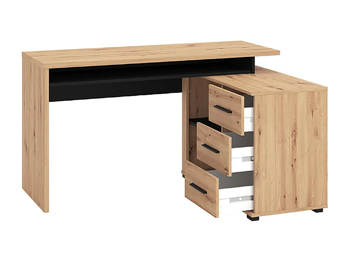 Bureau d'angle avec rangement couleur chêne artisan / noir - Longueur 137,5 x profondeur 101,5 x hauteur 75cm