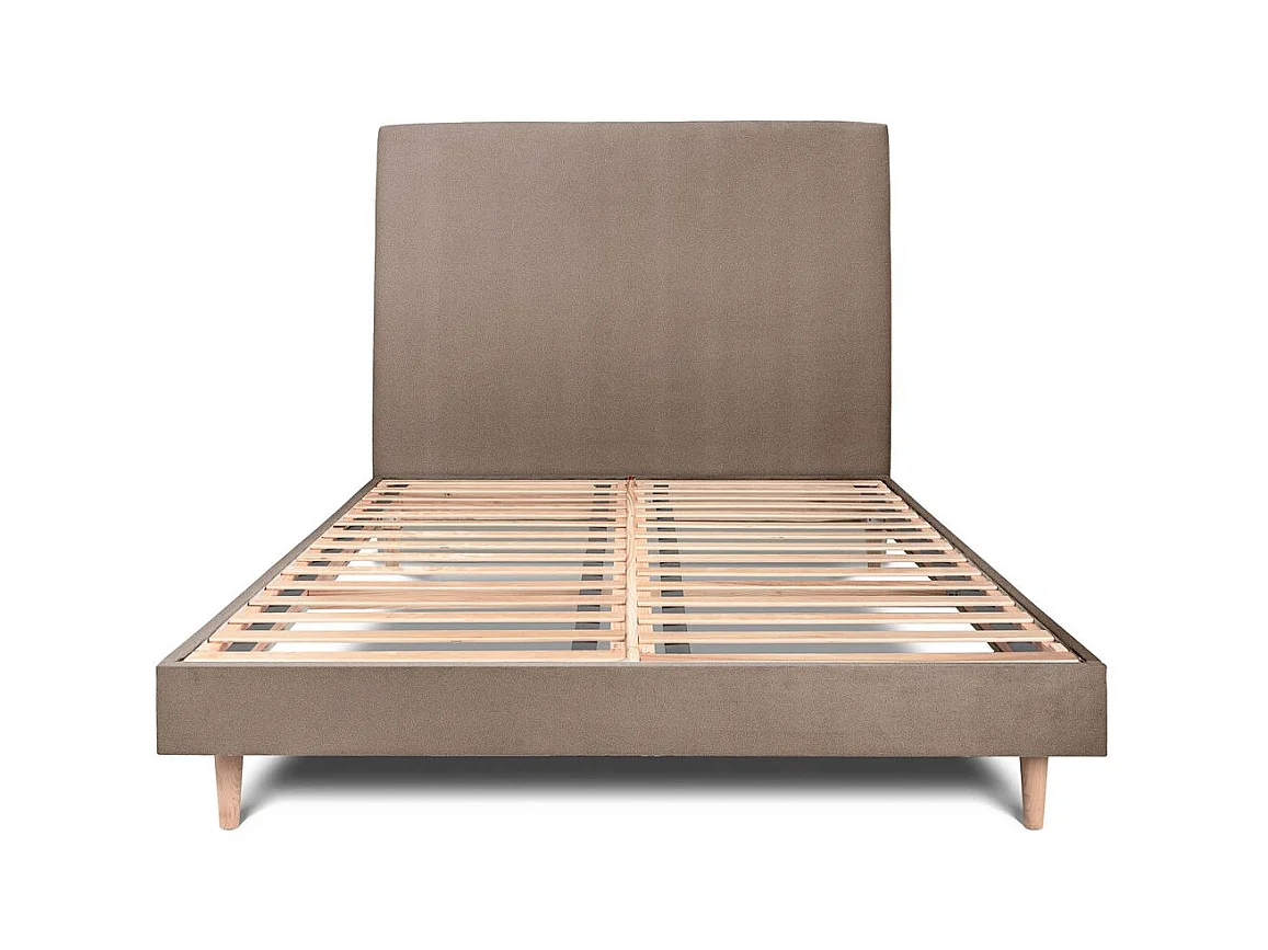 Lit 160x200cm avec tête de lit tapissier velours et sommier kit taupe - Hauteur totale : 29cm
