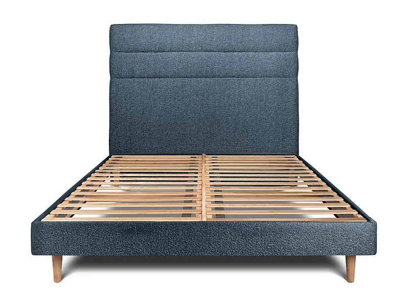 Lit 160x200cm avec tête de lit lignes bouclette et sommier kit Bleu - Hauteur totale : 29cm