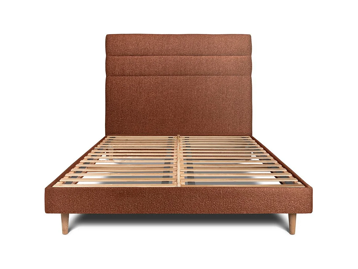 Lit 160x200cm avec tête de lit lignes bouclette et sommier kit Terracotta - Hauteur totale : 29cm