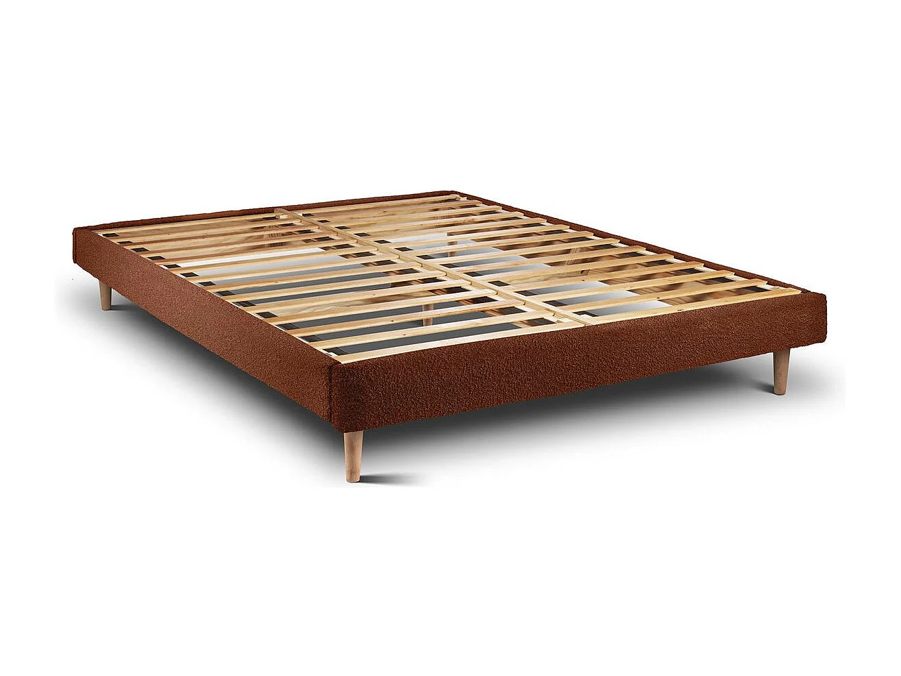 Lit 160x200cm avec tête de lit lignes bouclette et sommier kit Terracotta - Hauteur totale : 29cm