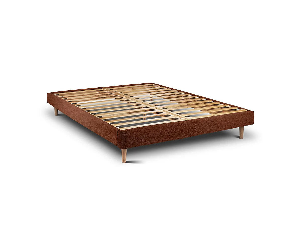 Lit 160x200cm avec tête de lit lignes bouclette et sommier kit Terracotta - Hauteur totale : 29cm