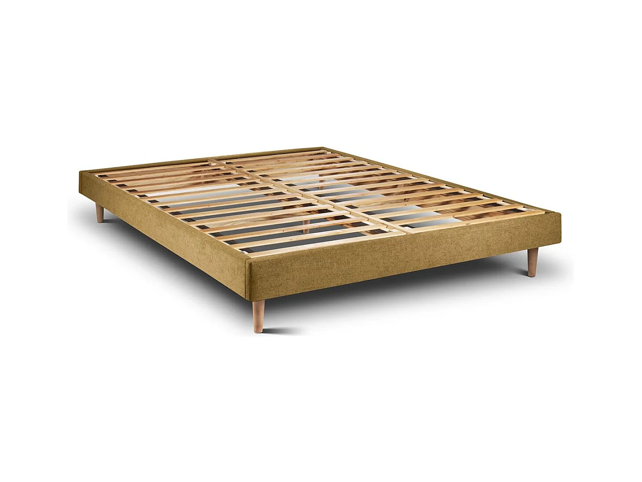 Lit 150x200cm avec tête de lit capitonnée tissu et sommier kit jaune - Hauteur totale : 29cm