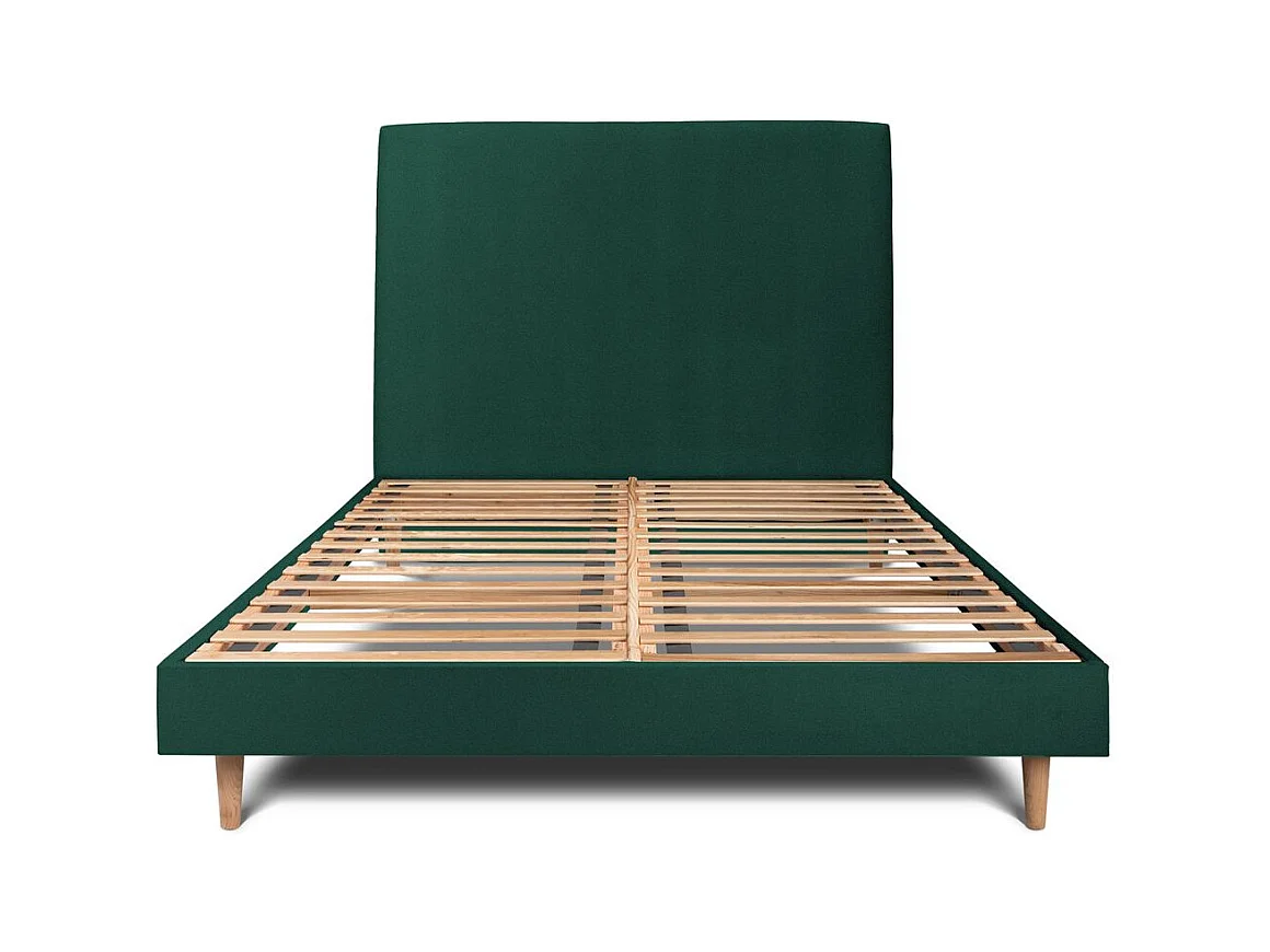 Lit 160x200cm avec tête de lit tapissier velours et sommier kit vert - Hauteur totale : 29cm