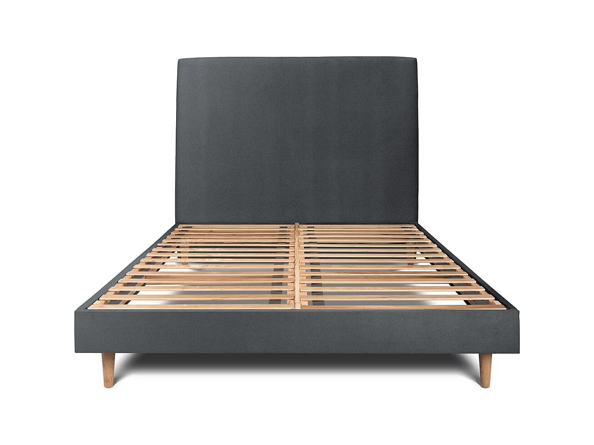 Lit 160x200cm avec tête de lit tapissier velours et sommier kit gris anthracite - Hauteur totale : 29cm