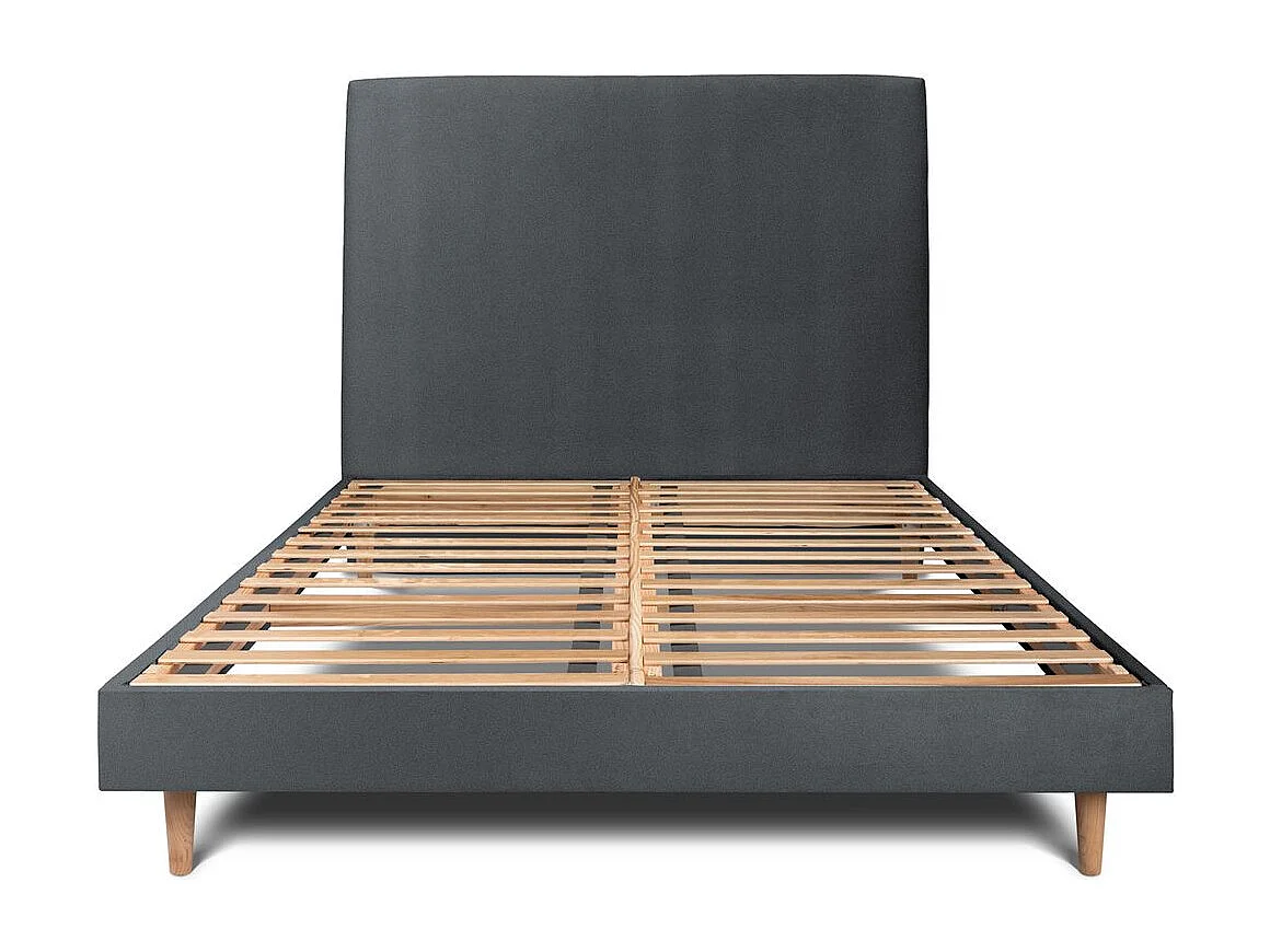 Lit 160x200cm avec tête de lit tapissier velours et sommier kit gris anthracite - Hauteur totale : 29cm