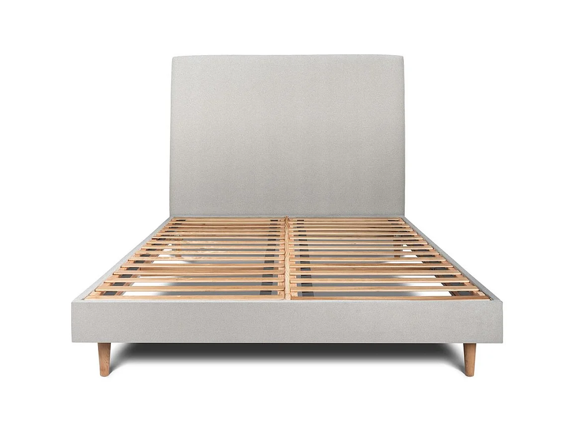 Lit 160x200cm avec tête de lit tapissier velours et sommier kit gris clair - Hauteur totale : 29cm
