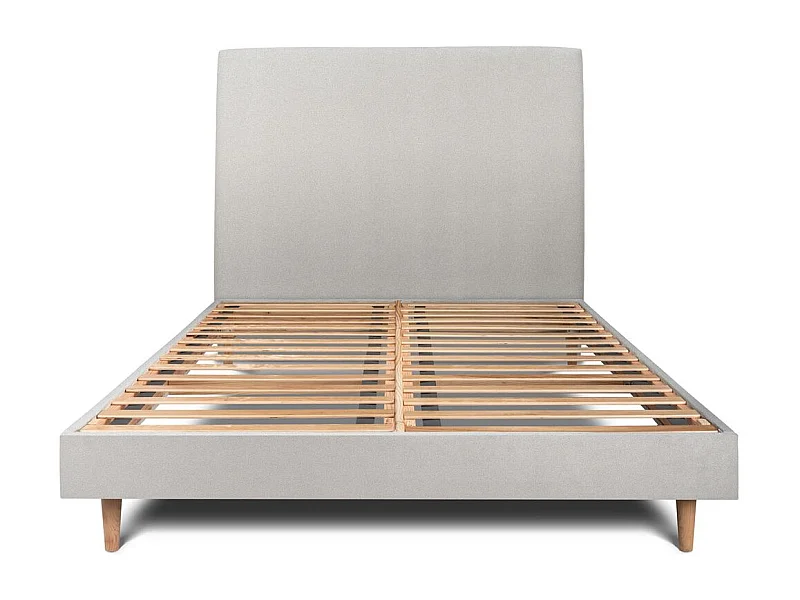 Lit 160x200cm avec tête de lit tapissier velours et sommier kit gris clair - Hauteur totale : 29cm