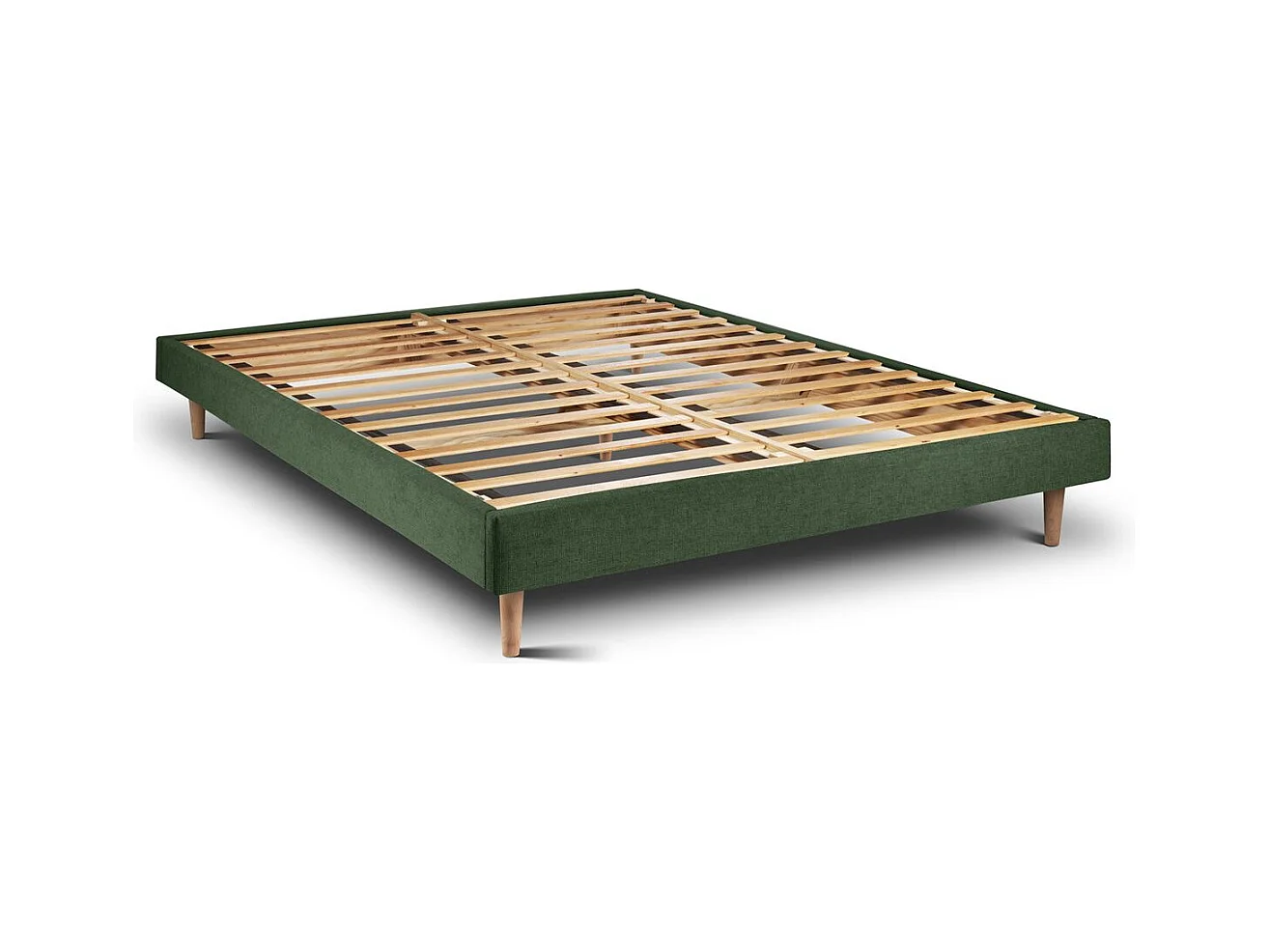 Lit 150x200cm avec tête de lit capitonnée tissu et sommier kit vert - Hauteur totale : 29cm