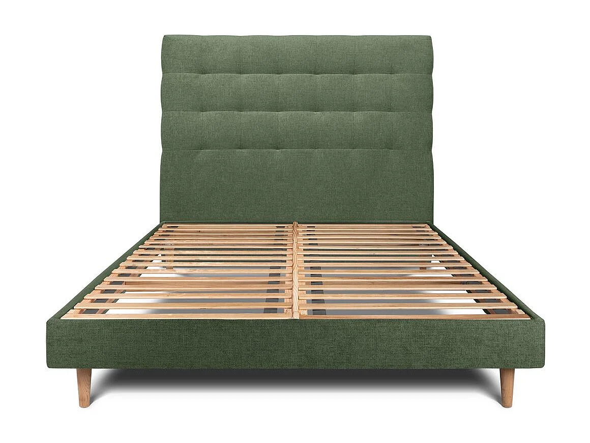 Lit 150x200cm avec tête de lit capitonnée tissu et sommier kit vert - Hauteur totale : 29cm