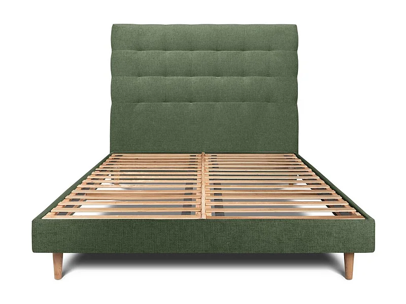 Lit 150x200cm avec tête de lit capitonnée tissu et sommier kit vert - Hauteur totale : 29cm