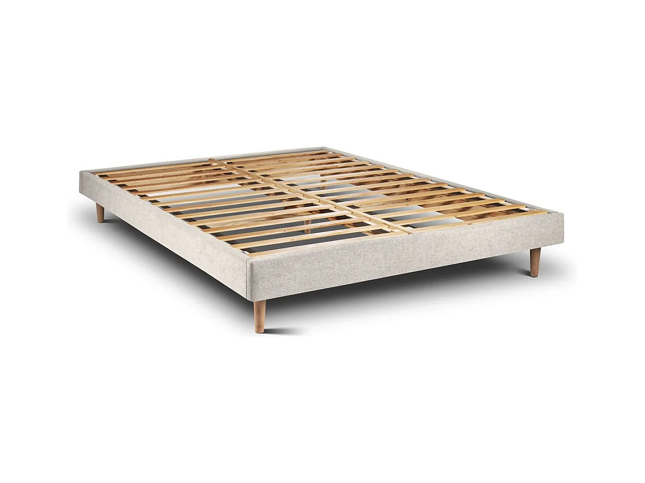 Lit 150x200cm avec tête de lit capitonnée tissu et sommier kit Beige clair - Hauteur totale : 29cm