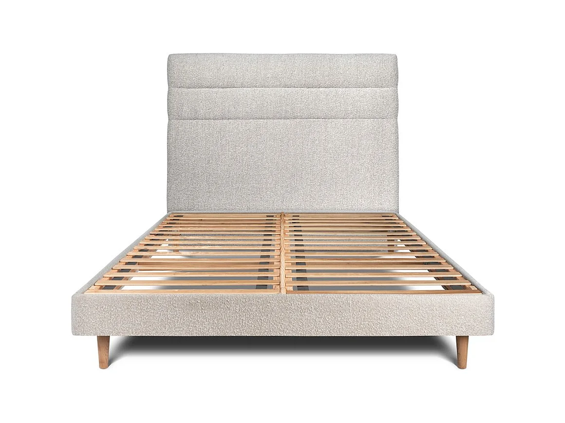 Lit 160x200cm avec tête de lit lignes bouclette et sommier kit Beige - Hauteur totale : 29cm