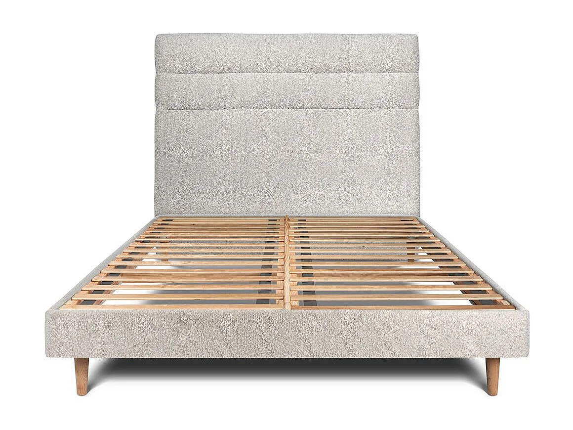 Lit 160x200cm avec tête de lit lignes bouclette et sommier kit Beige - Hauteur totale : 29cm