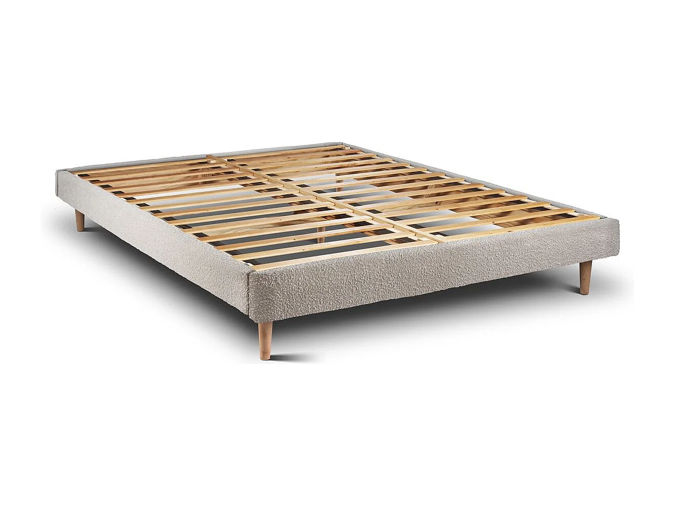 Lit 160x200cm avec tête de lit lignes bouclette et sommier kit Beige - Hauteur totale : 29cm