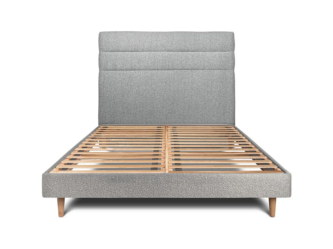 Lit 160x200cm avec tête de lit lignes bouclette et sommier kit Gris - Hauteur totale : 29cm