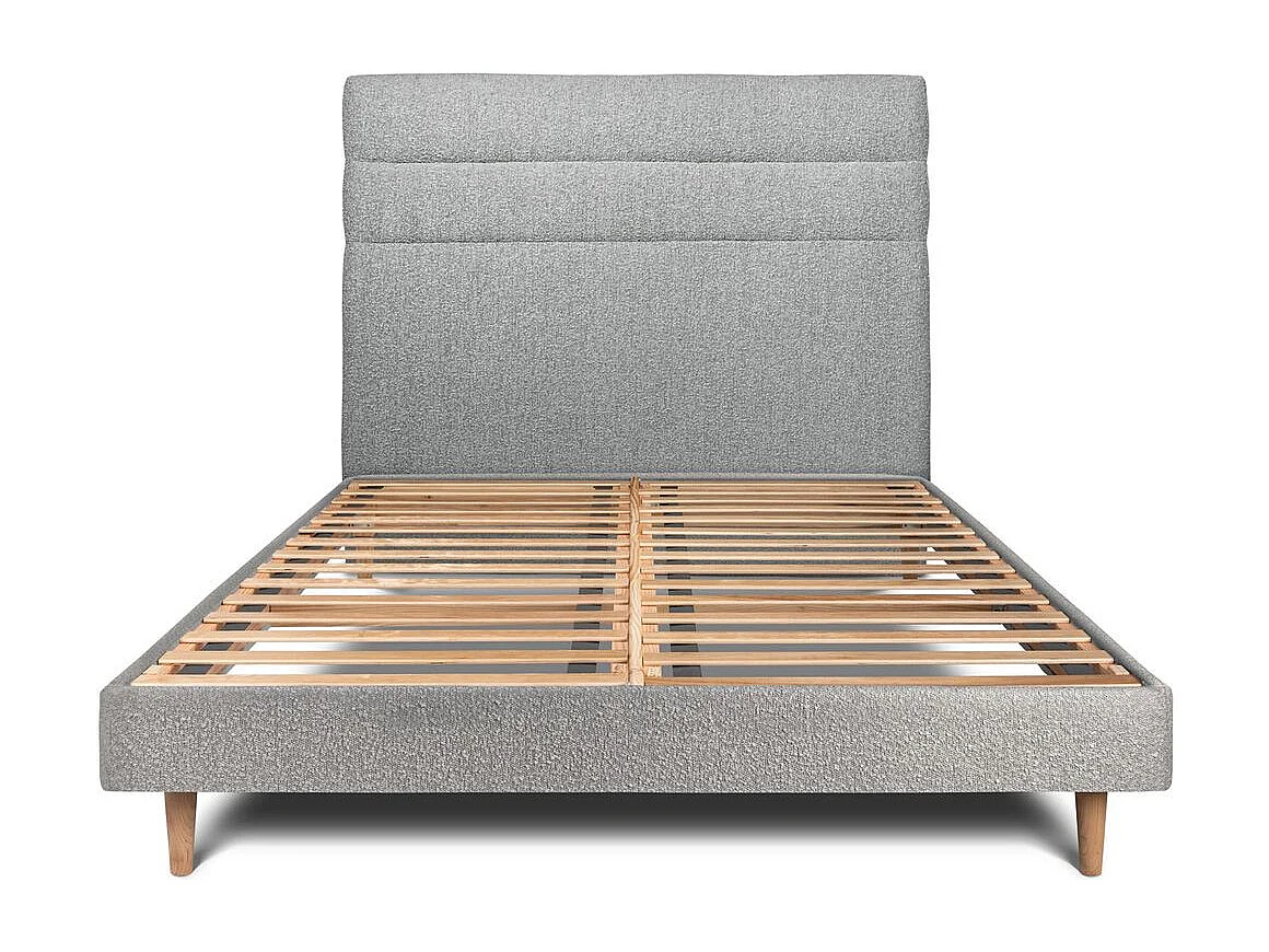 Lit 160x200cm avec tête de lit lignes bouclette et sommier kit Gris - Hauteur totale : 29cm