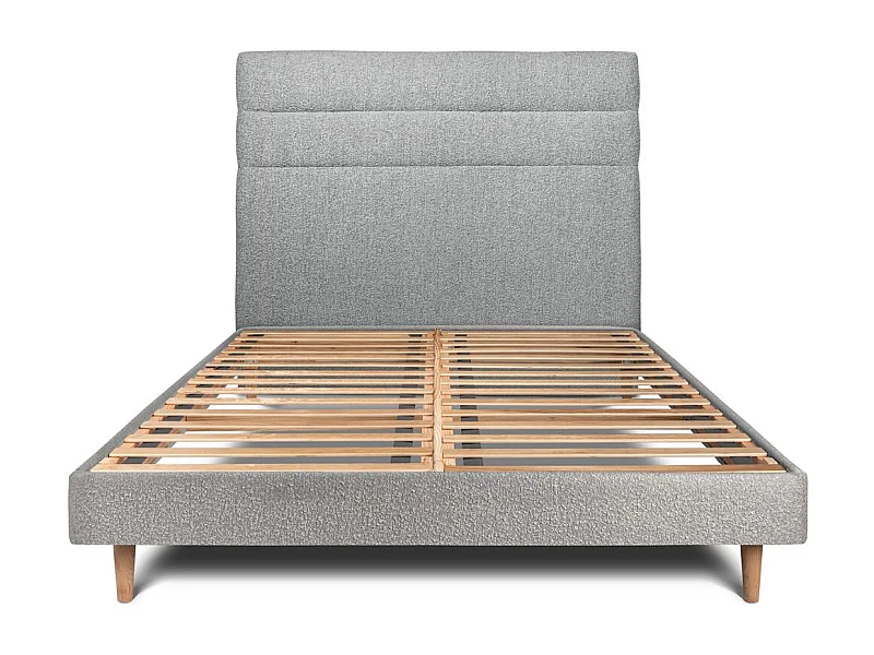 Lit 160x200cm avec tête de lit lignes bouclette et sommier kit Gris - Hauteur totale : 29cm