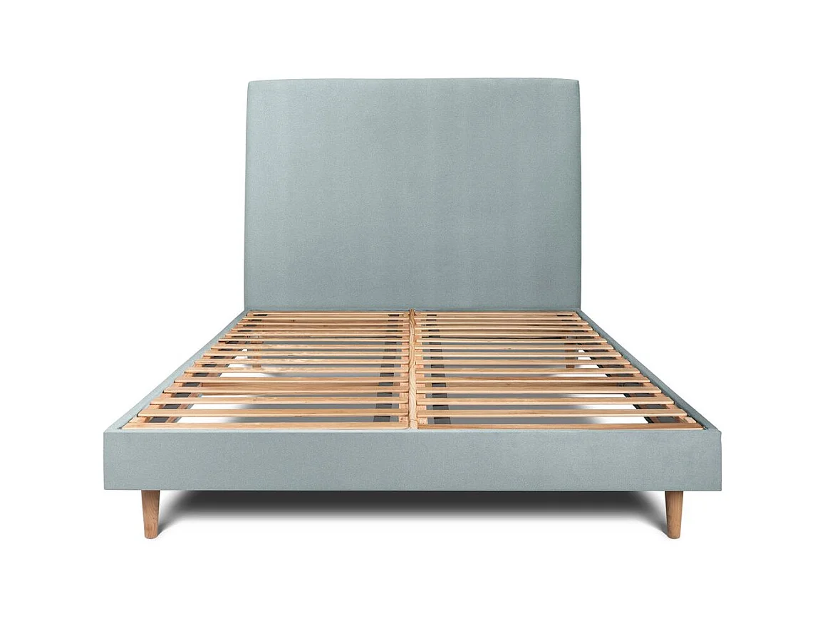 Lit 160x200cm avec tête de lit tapissier velours et sommier kit Gris bleuté - Hauteur totale : 29cm