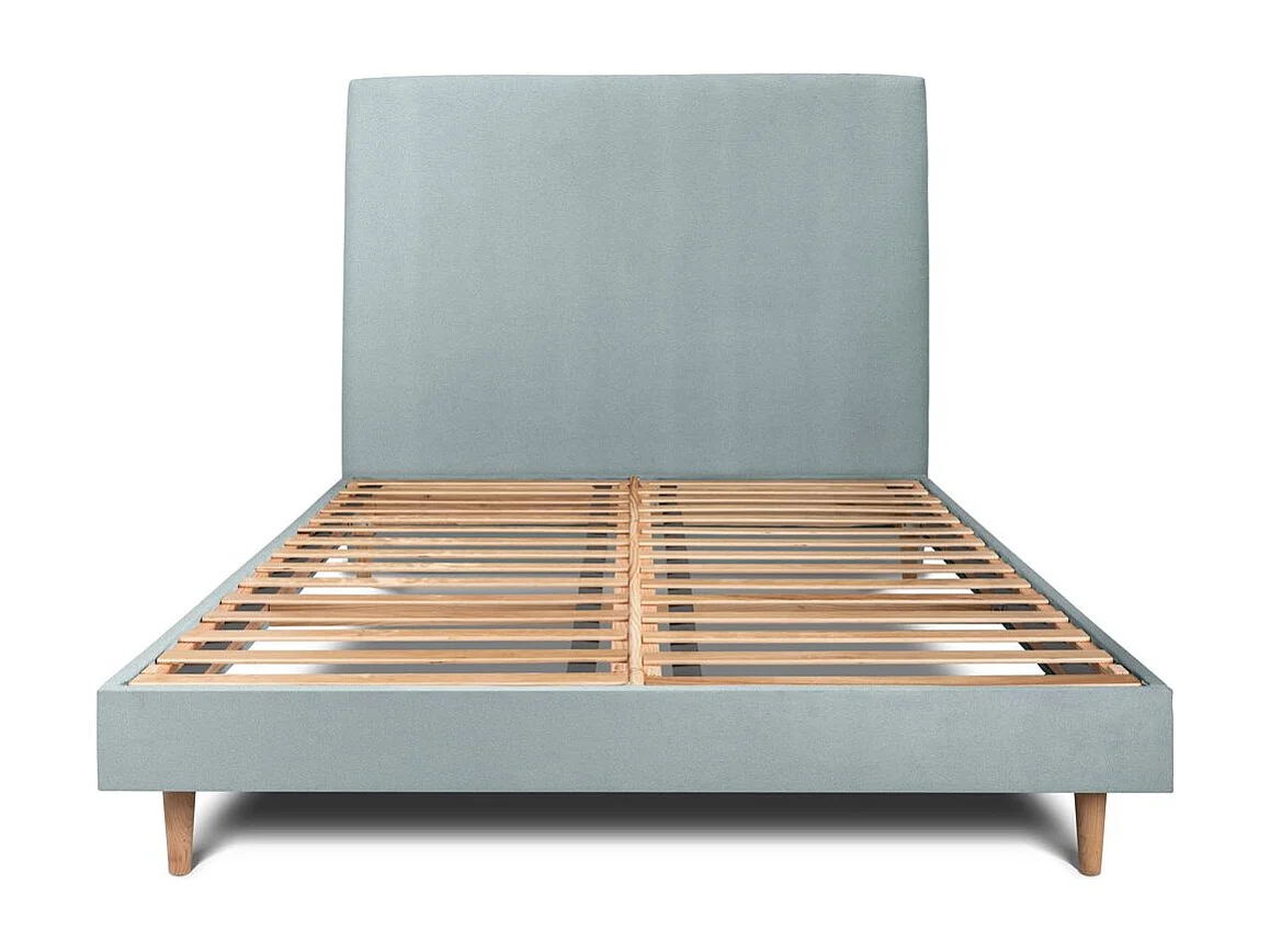 Lit 160x200cm avec tête de lit tapissier velours et sommier kit Gris bleuté - Hauteur totale : 29cm