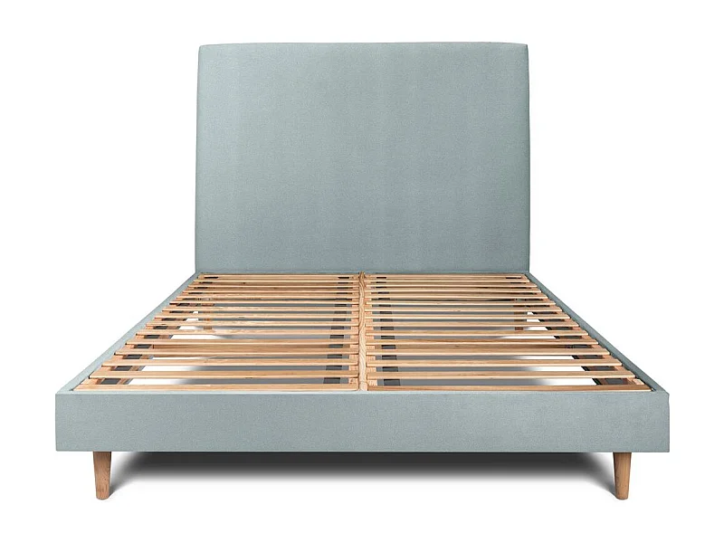 Lit 160x200cm avec tête de lit tapissier velours et sommier kit Gris bleuté - Hauteur totale : 29cm