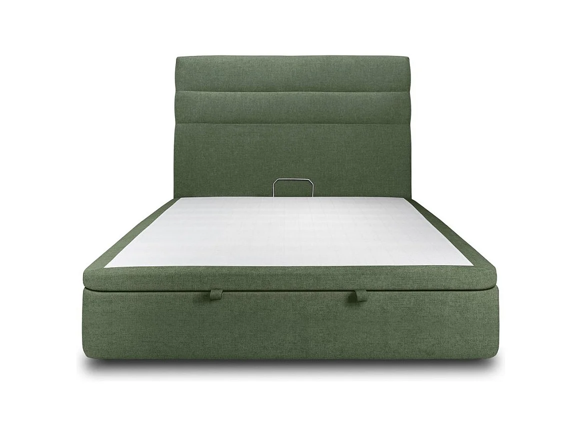 Lit coffre 140x190cm avec tête de lit lignes Tissu Vert - Hauteur totale : 39cm