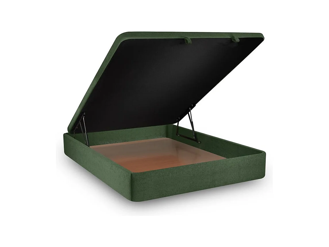 Lit coffre 140x190cm avec tête de lit lignes Tissu Vert - Hauteur totale : 39cm