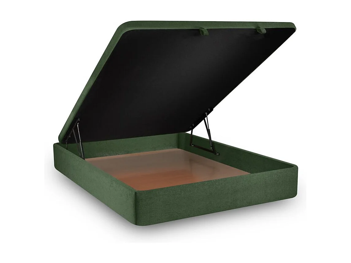 Lit coffre 140x190cm avec tête de lit lignes Tissu Vert - Hauteur totale : 39cm