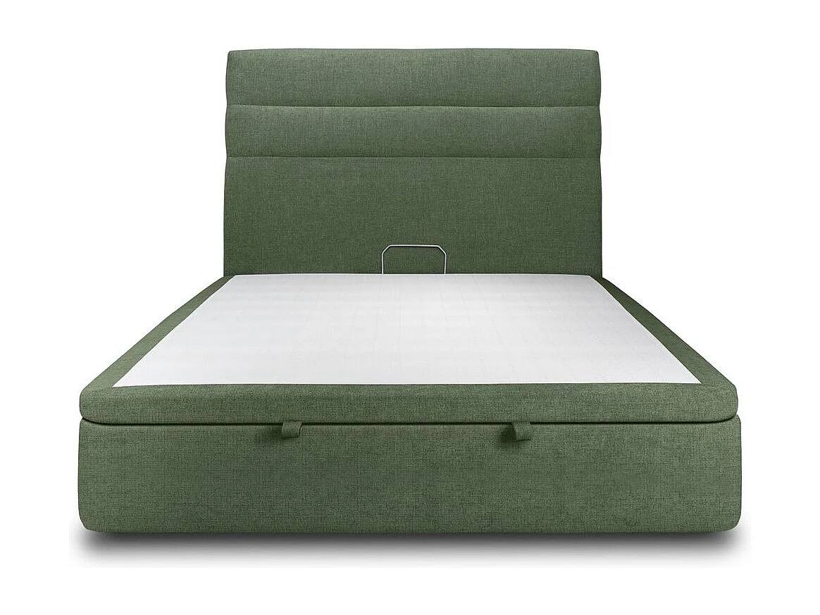 Lit coffre 140x190cm avec tête de lit lignes Tissu Vert - Hauteur totale : 39cm