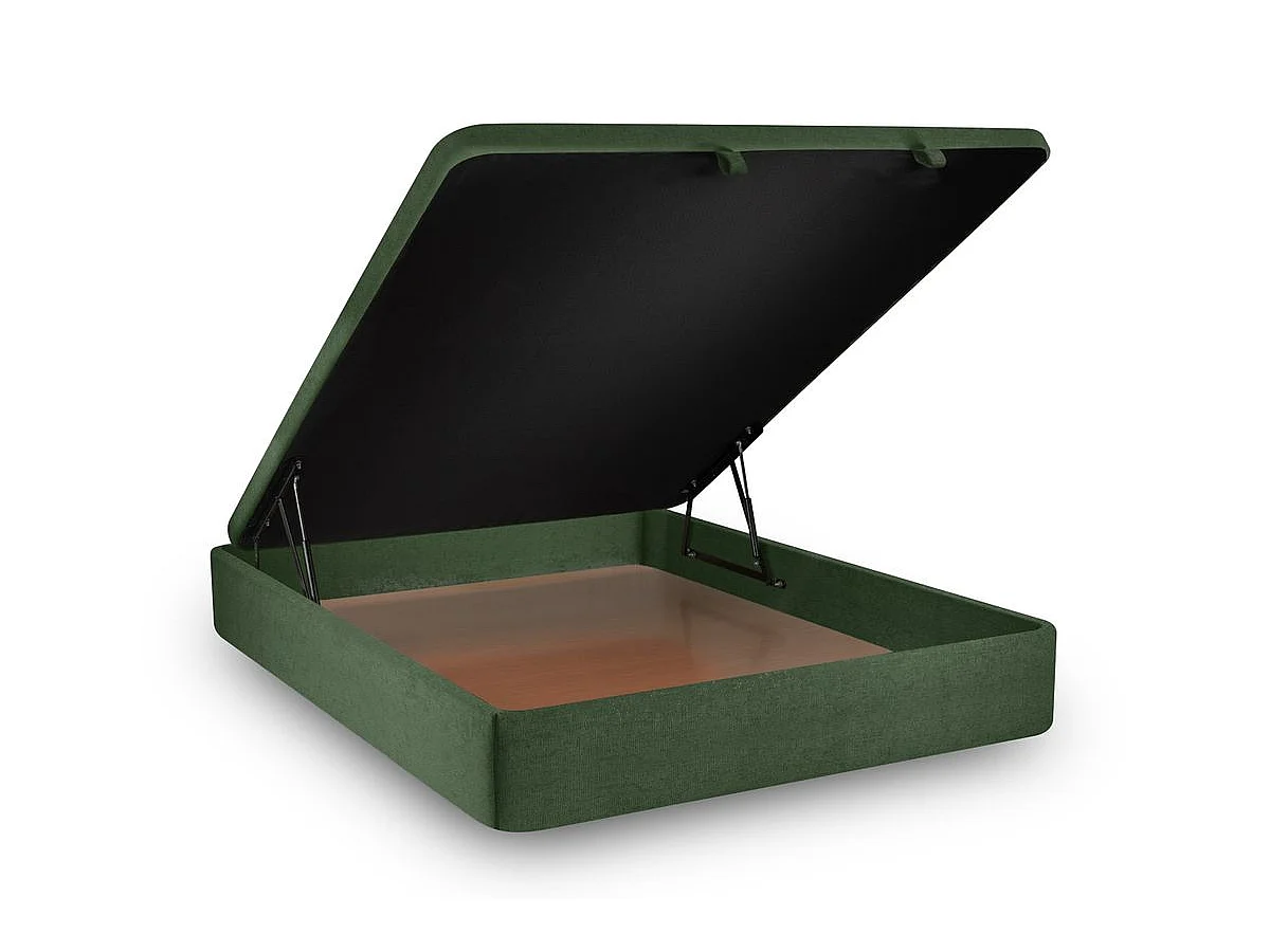 Lit coffre 140x190cm avec tête de lit lignes Tissu Vert - Hauteur totale : 39cm