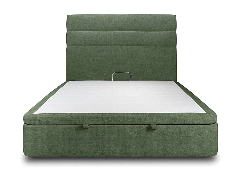 Lit coffre 140x190cm avec tête de lit lignes Tissu Vert - Hauteur totale : 39cm