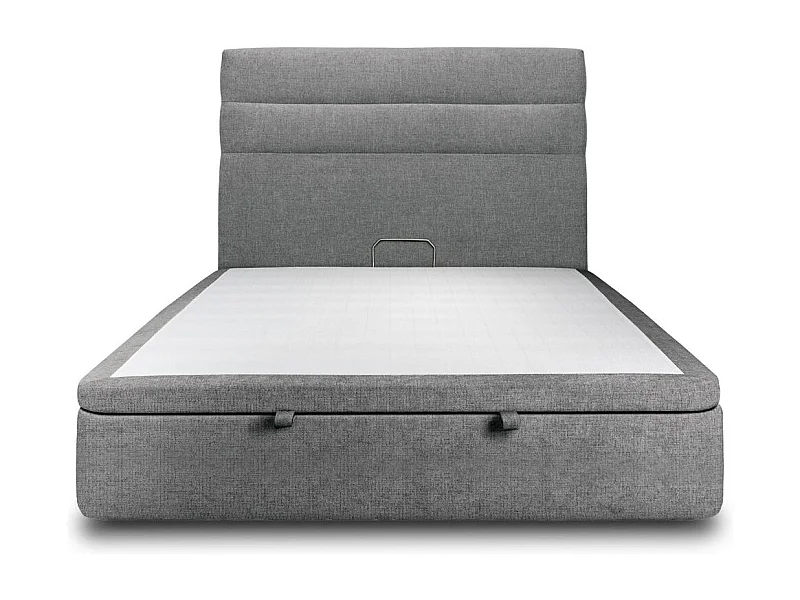 Lit coffre 140x190cm avec tête de lit lignes Tissu Gris anthracite - Hauteur totale : 39cm