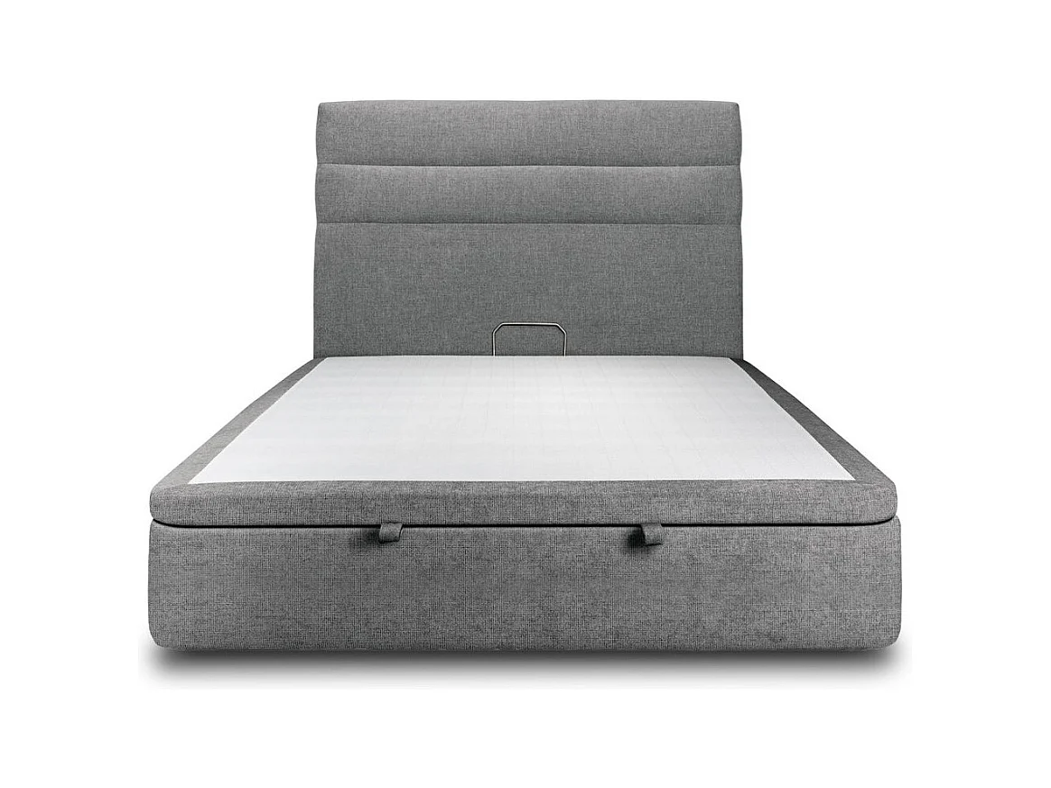 Lit coffre 140x190cm avec tête de lit lignes Tissu Gris anthracite - Hauteur totale : 39cm