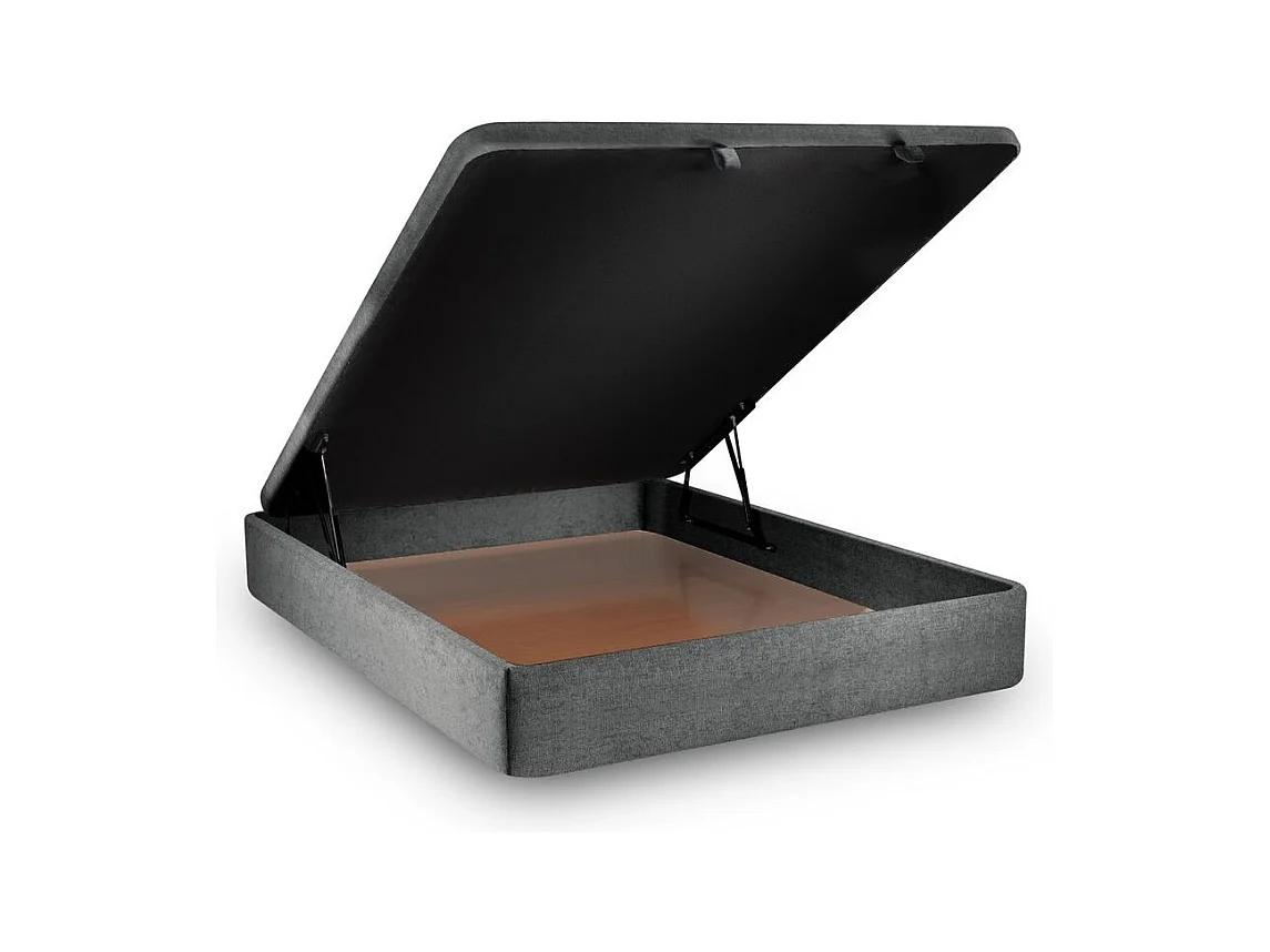 Lit coffre 140x190cm avec tête de lit lignes Tissu Gris anthracite - Hauteur totale : 39cm