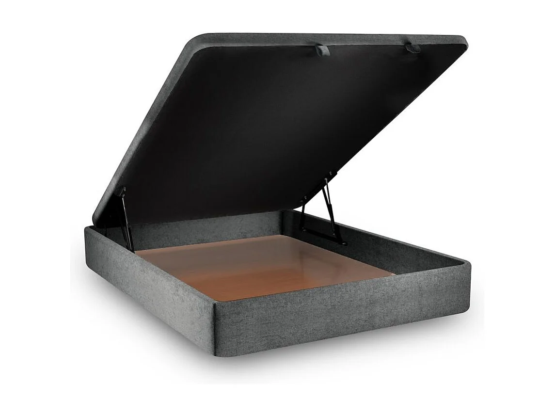 Lit coffre 140x190cm avec tête de lit lignes Tissu Gris anthracite - Hauteur totale : 39cm