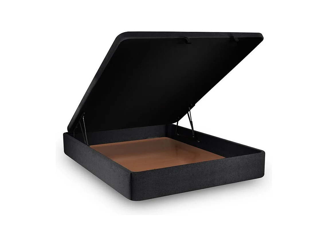 Lit coffre 140x190cm avec tête de lit lignes Tissu Noir - Hauteur totale : 39cm