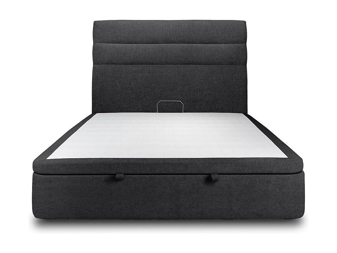 Lit coffre 140x190cm avec tête de lit lignes Tissu Noir - Hauteur totale : 39cm